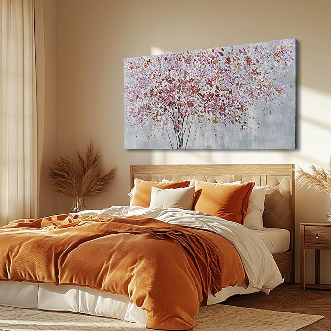 CHUDANHAO Gold and Pink Canvas Wall Decor Botanical Prints Floral Wall Art Line Painting for Living Room Tree Scenery Picture for Home Hotel 29x58 Inch