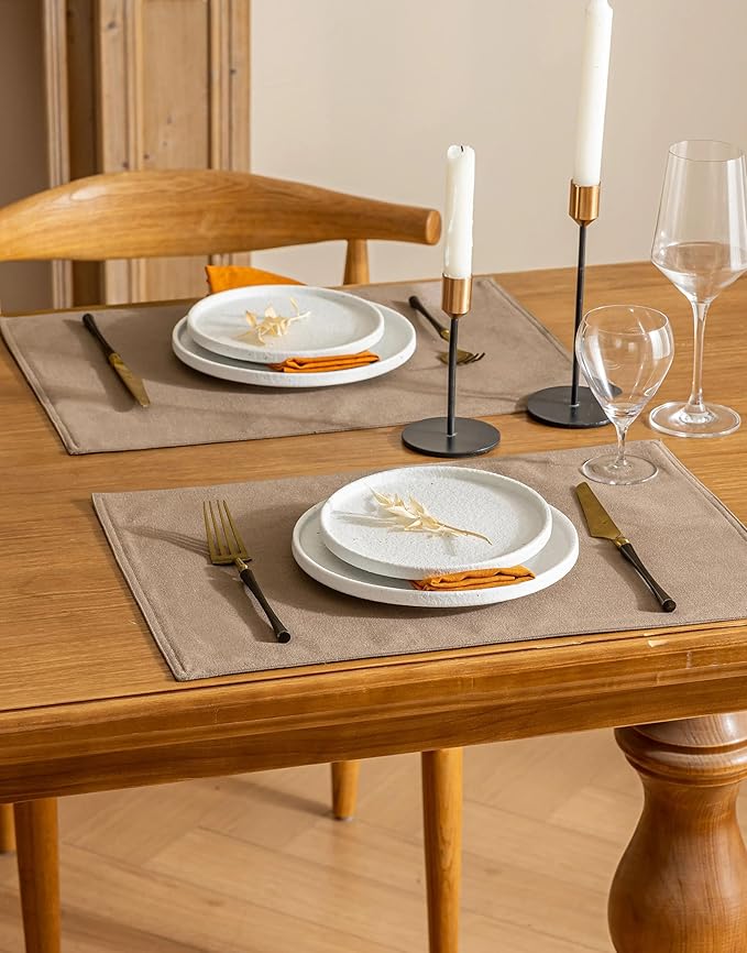 Rectangle Cloth Table Placemats Set of 12 Water Repellent Non Slip Heat Resistant Washable Linen Dining Place Mats Farmhouse Modern Table Decor 12x18 Inch
