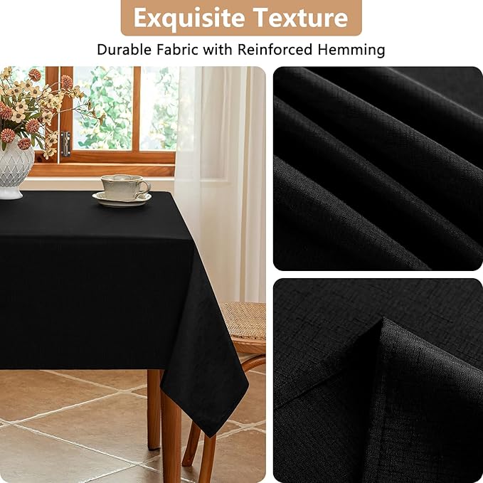 Fabric Black Rectangle Table Cloth Textured Stain Resistant & Wipeable Rectangular Tablecloth Easy Clean for Dining Banquet Party 60 x 120 Inch