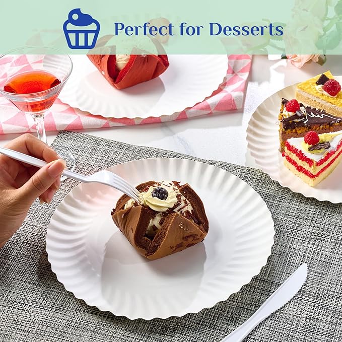 MUCHII 300 Count 9 Inch Paper Plates, Disposable Dinner Plates Bulk, White Plate Uncoated for Parties, Catering, Picnics, and DIY