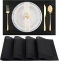 Winknowl Placemats Set of 4, Washable Vinyl Woven Placemats, Heat Resistant & Wipeable Table Mats for Kitchen Dining Table (Black)
