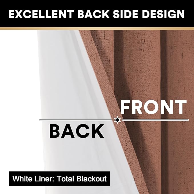 PrinceDeco 100% Linen Blackout Curtains Extra Wide Thermal Insulated Door Curtain Grommet Top Curtain Drapes for Living Room/Sliding Glass Door,100 X 96 Curtains,Washed Spice