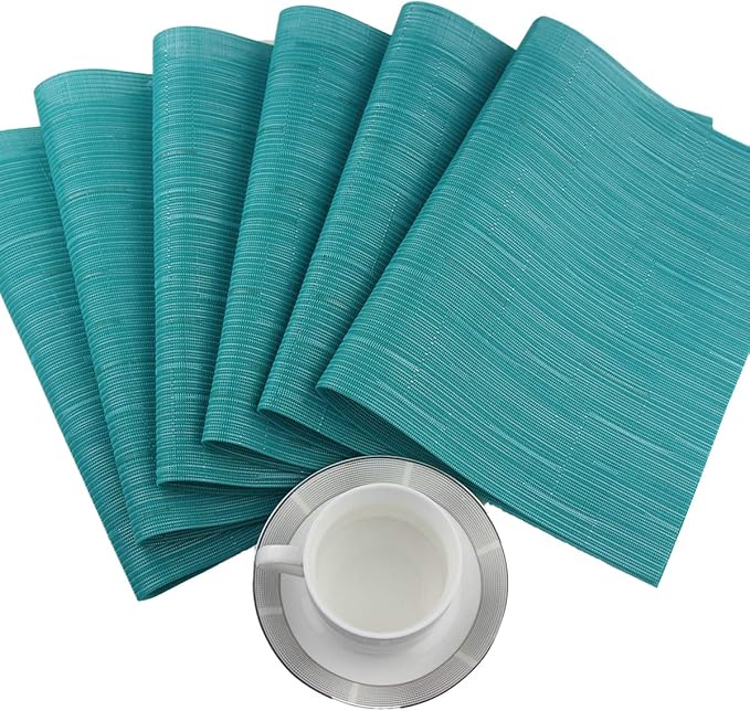 Vinyl Placemats,Washable Table Mats Easy to Clean Woven Placemats for Dining Table Set of 4 (Cyan Blue)