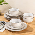 GBHOME Ceramic Dinnerware Sets,12 pcs Embossed Elegant Stoneware Plates and Bowls Sets, Housewarming Wedding Gift | Dishwasher & Microwave Safe | Dishes Set Service for 4