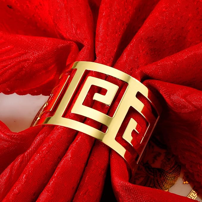 72 Pcs Gold Napkin Rings Hollow Out Napkin Rings Holder Set Metal Serviette Buckle Bulk for Dinner Table Decoration Christmas Holiday Wedding Party Birthday Banquet Gathering