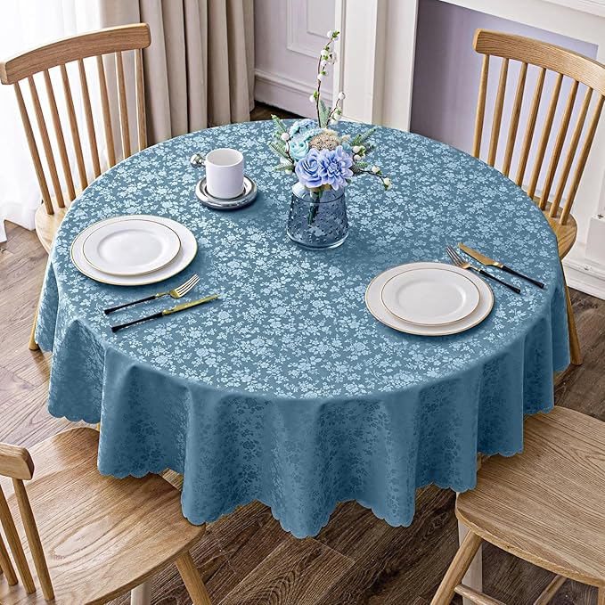 Smiry Round Table Cloth, Waterproof Heavy Duty Vinyl Tablecloths, Wipeable Washable Table Cover for Kitchen and Dining Room (Stone Blue, 70" Round)