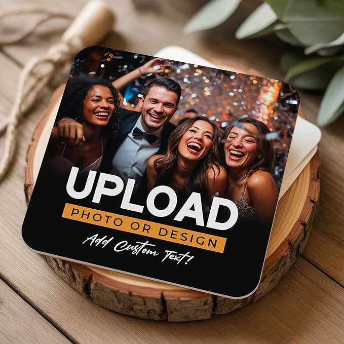 40 Pack Personalized Drink Coasters, Custom Cardboard Coasters with Photo and Text, Design Your Own Coaster for Events, Parties, Bars, and Unique Gifts, 3.95" Round, Design 7