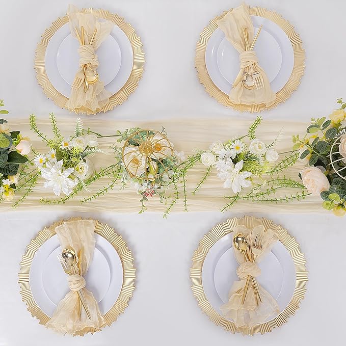 LIYH 24 Pcs Gold Charger Plates 13" - Chargers for Dinner Plates, Irregular Design, Heavy-Duty Plate Gold Charger Bulk, Suitable for Wedding & Party- Stackable