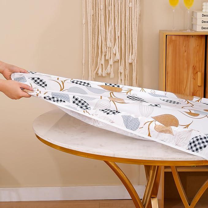 Walrus Round Vinyl Fitted Tablecloth with Flannel Backing Elastic Edge Design Table Cover Waterproof Oil-Proof PVC Table Cloth Stain-Resistant Best for 32"-36" Round