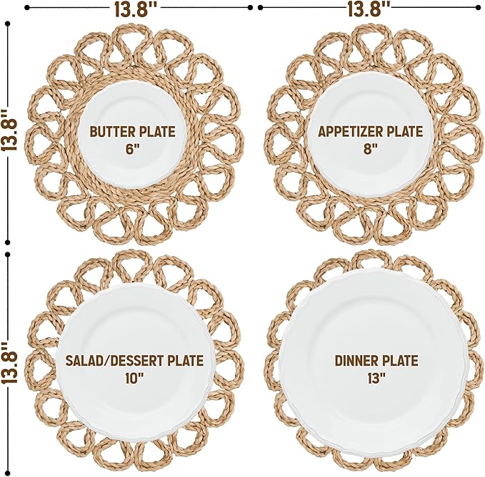 13.8" Corn Husk Woven Round Placemats Set of 8 - Wicker Boho Farmhouse Placemats - Rattan Table Mats Like Water Hyacinth for Dining Table, Wedding, Home