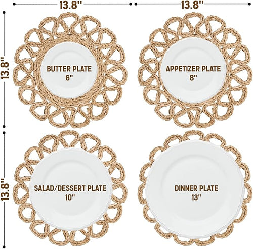 13.8" Corn Husk Woven Round Placemats Set of 8 - Wicker Boho Farmhouse Placemats - Rattan Table Mats Like Water Hyacinth for Dining Table, Wedding, Home
