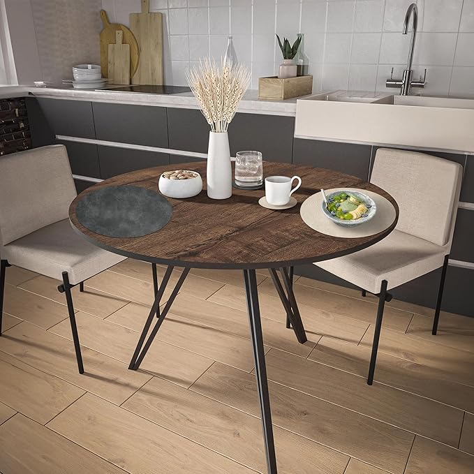 Round Placemats and Coasters Set of 8, Washable Reversible Faux Leather Placemats Cowhide Pattern Place Mats Wipeable Non-Slip 15 inch Round Kitchen Dining Table Mats (Gray Beige, 8)