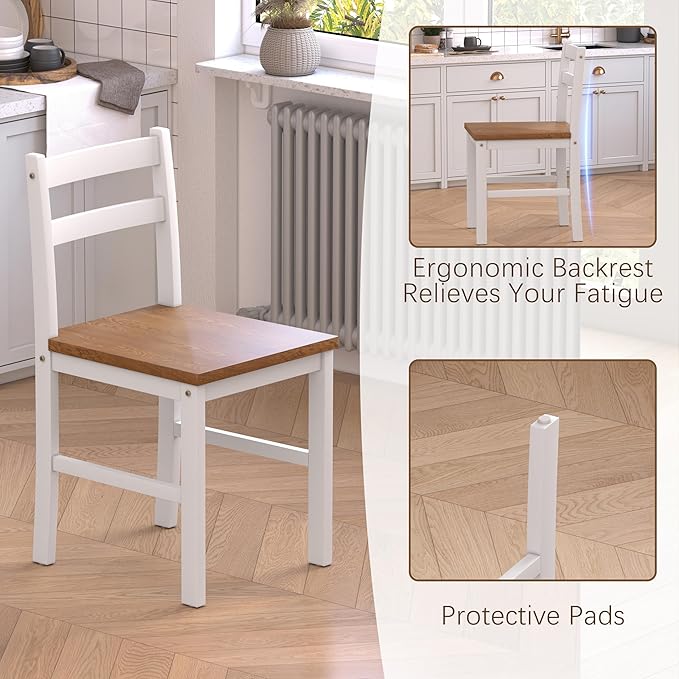 5 Piece Dining Table Set, Solid Wood Dining Table Set for 4, Farmhouse Table and 4 Chairs Set, 43.3'' Rectangular Kitchen Table Set for 4, Walnut & White
