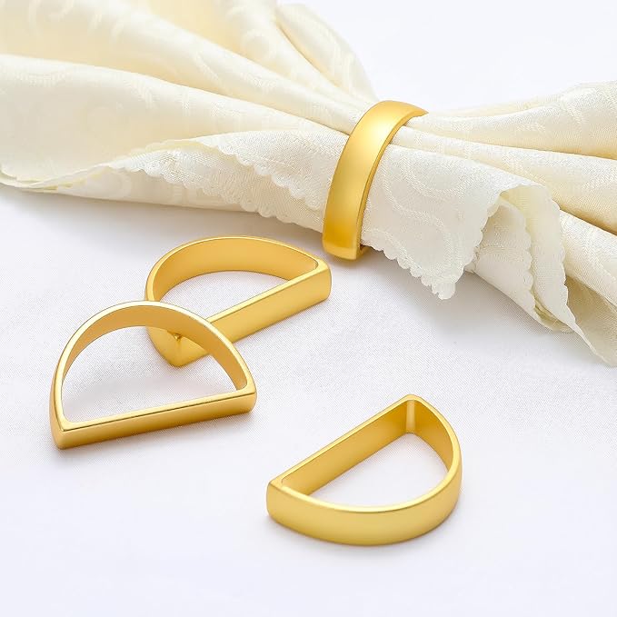 KPOSIYA Napkin Rings Set of 96, Matte Gold Napkin Rings Bulk for Table Settings, D-Shape Napkin Holders Rings for Dinner Table Decor, Easter, Fall,Thanksgiving, Christmas, Party,（Matte Gold, 96 pcs）