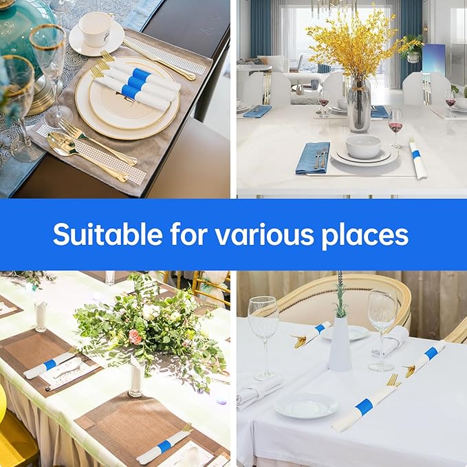 Germiwipe 2500 Pcs Blue Paper Napkin Rings Self-Adhesive,Napkin Bands,Silverware Wraps Bands for Wedding, Family Reunion, Birthday Party