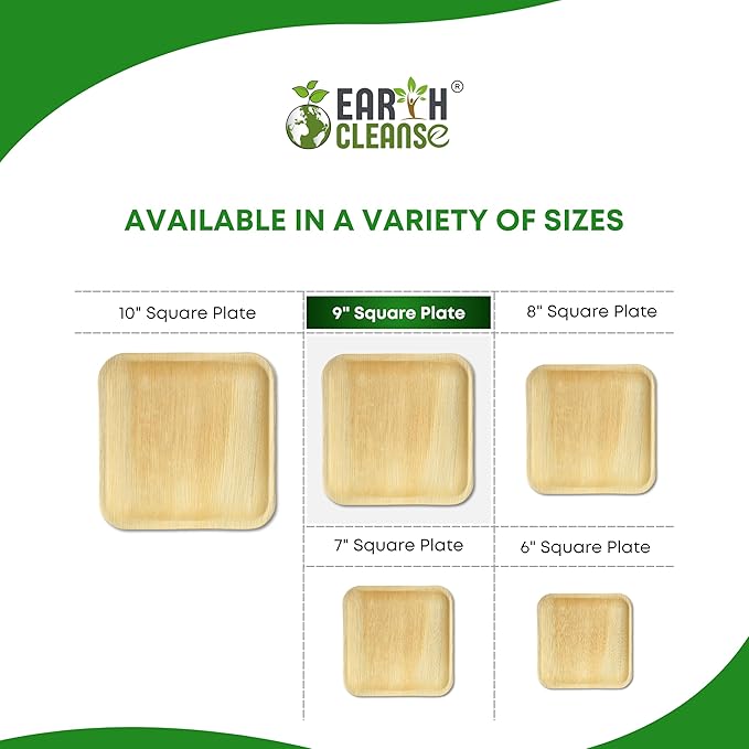 Compostable Palm Leaf Plates 9 Inch Square (200 Pack) | Disposable Biodegradable Plates Like Bamboo & Wooden | Microwave & Oven Safe | Eco-Friendly
