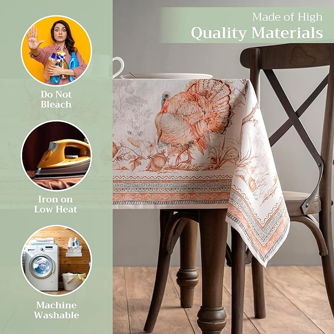 Maison d' Hermine Table Cloth Rectangle Table 100% Cotton 70 x 108 Inches Fall Tablecloth Reusable Everyday Use for Thanksgiving Christmas Decorations Dining Farmhouse Party (Giving Thanks)