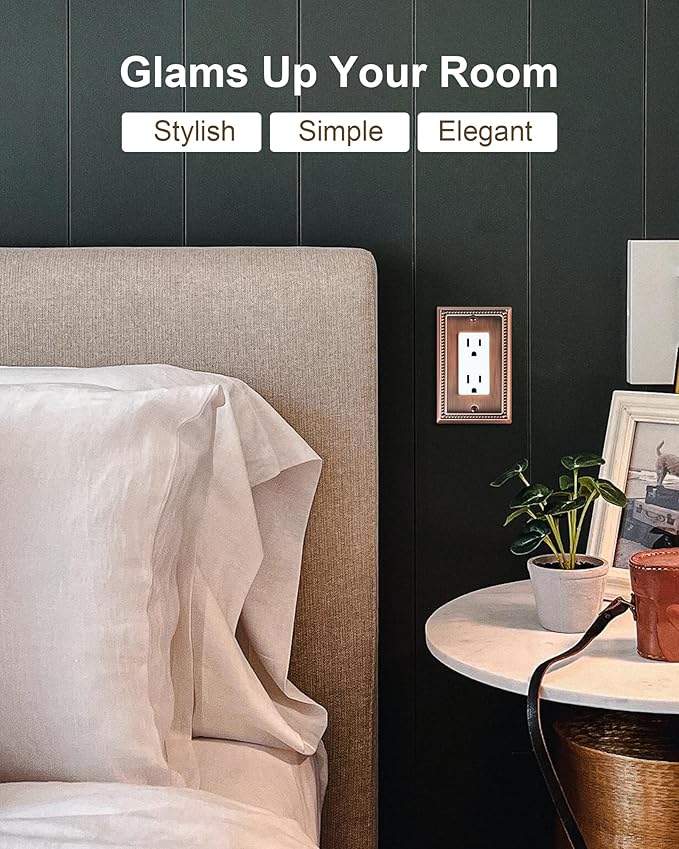 6-Pack Decorator Outlet Cover Plate, Decorative Switch Plates and Outlet Covers, Antique Copper Metal Wall Plates for Electrical Outlets, Receptacle, GFCI Outlet, Dimmer Switch
