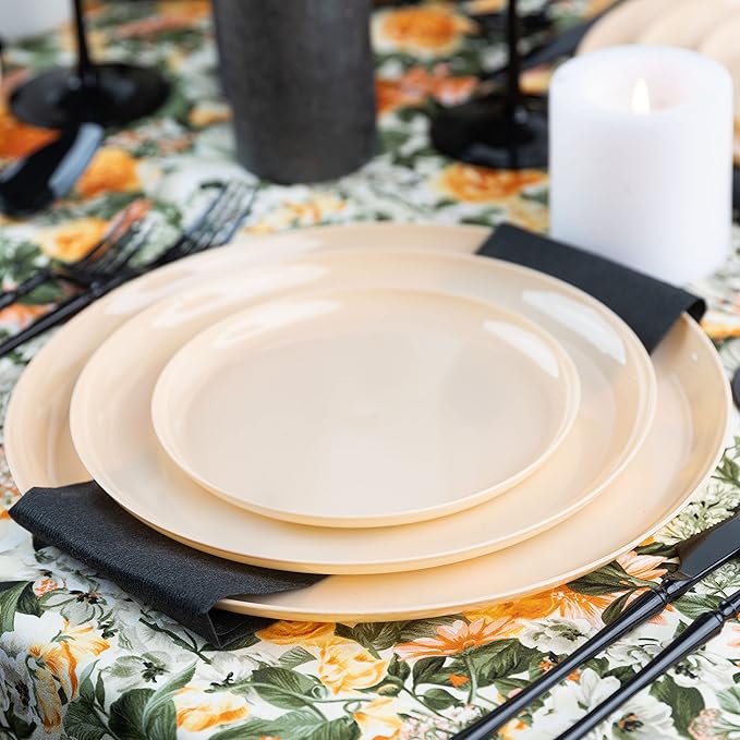 PLASTICPRO [30 Pack 10.6 Plastic Party Plates Beige Edge Collection Premium heavyweight Elegant Disposable Tableware Dishes Beige
