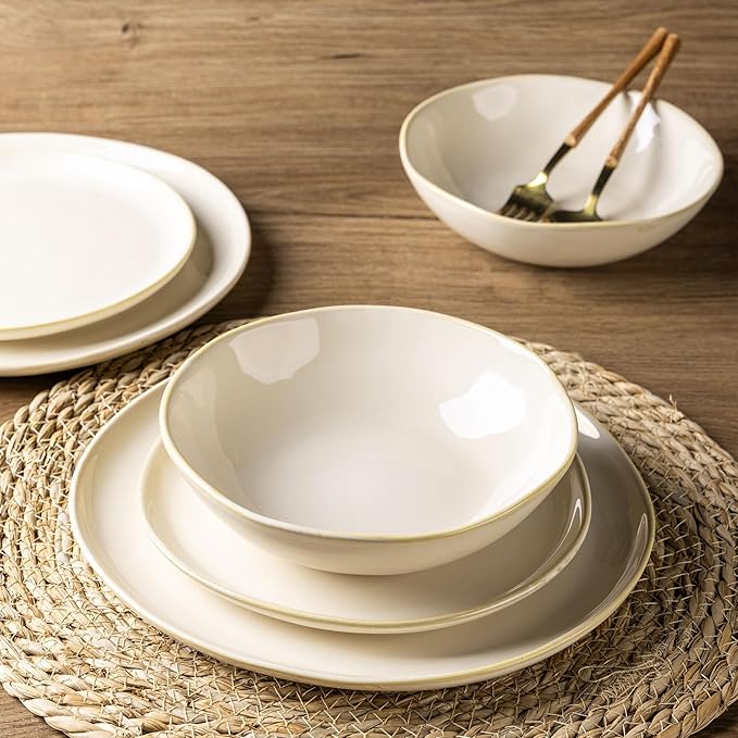 AmorArc Ceramic Cereal Bowls Set of 6, 24 oz Handmade Stoneware Bowls Set for Cereal Soup Salad, Stylish Kitchen bowls for Meal, Dishwasher & Microwave Safe, Reactive Glaze-Vanilla