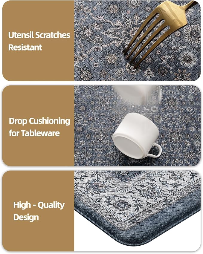 Color&Geometry Anti Fatigue Kitchen Mats for Floor 24x59, Vintage Decor, Easy Clean, Waterproof & Oil Proof, 0.4" Thick Cushioned, Non-Slip Kitchen Runner Rug for Sink, Laundry, Office, Blue