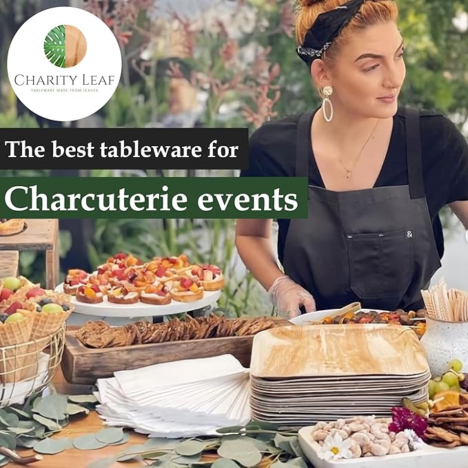 Charity Leaf Disposable Palm Leaf 13" Deep Round Trays (100 pieces) Bamboo Like Serving Platters, Disposable Boards, Eco-Friendly Dinnerware For Weddings, Catering, Events