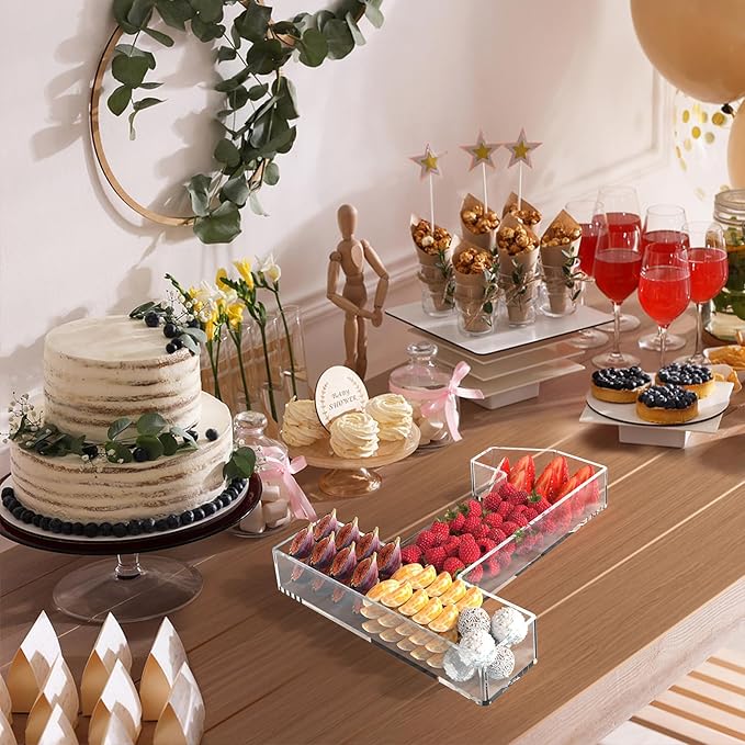 13.8" Acrylic Number Charcuterie Tray, Fillable Number Charcuterie Box for Food, Reusable Serving Cake Candy Dish Display Tray for Birthday Anniversary Party Decoration (Square Number 1)