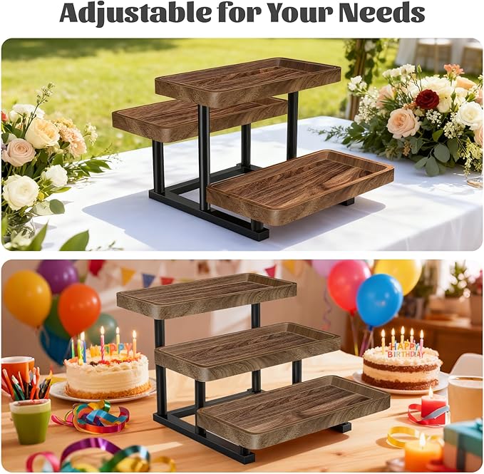 Serving Tray for Party, 3 Tier Cupcake Stand Tiered Tray Stand Large Serving Platter for Serving Food Dessert Table Display Set Reusable Trays for Candy, Veggie, Fruit, Snack