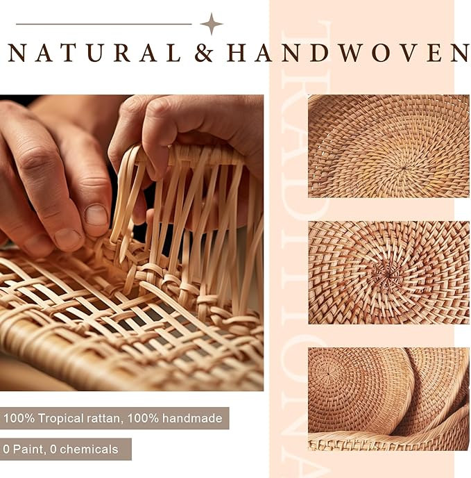 Artisanal Rattan Bread Baskets for Serving, Hand Woven Decorative Bowl, Natural Wicker Fruit Basket for Kitchen Counter, Bread Basket for Serving, Fruits, Snacks, Nuts, Keys, Wallets, Etc.(Wave-Combo)
