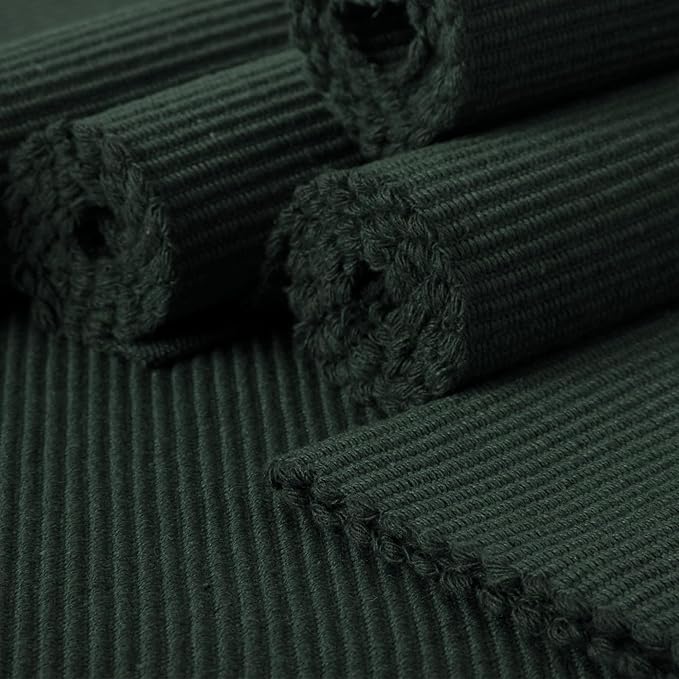 Encasa XO Dining Placemat Set of 6 | Dark Green Color | Fine Ribbed Cotton Table mat | Size 19x13 in | Machine Washable