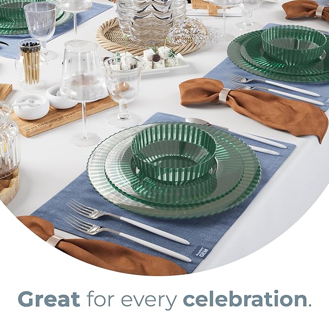 Exquisite 80 Piece Plastic Disposable Plates Set For 40 Guests I 40 X 9 Inch & 40 X 11 Inch Disposable Plastic Plates | Color: Green| Great for Weddings Parties And Formal Occasions