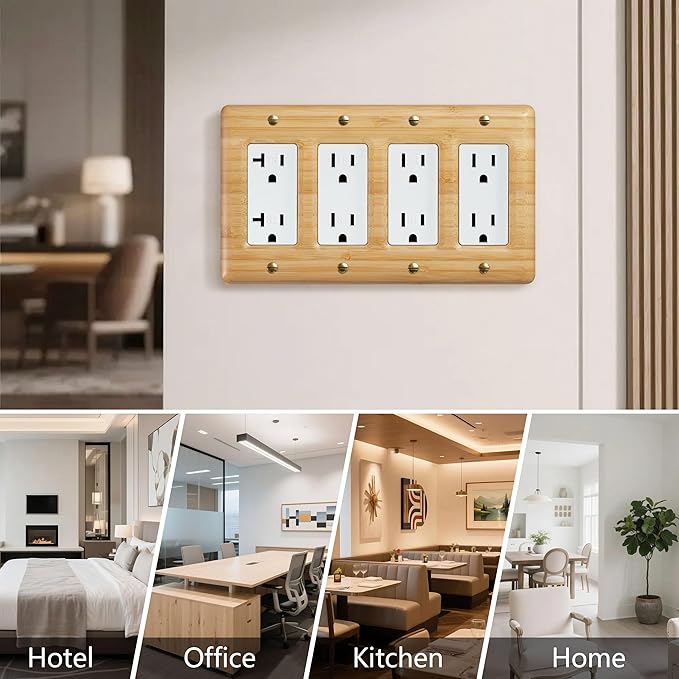 Quad Toggle Switch Cover Solid Bamboo Wood Cover Plate Natural Grain Light Switch Cover