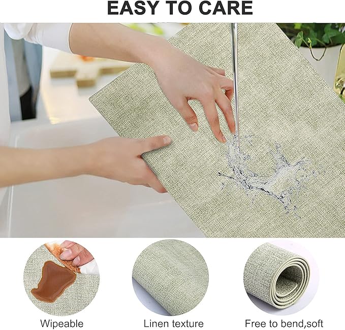 Leather Heat Resistant Placemats Set of 6 Waterproof Wipeable Washable PU Table Mats,Easy to Clean Anti-Slip Place Mats (Light Green, 6)