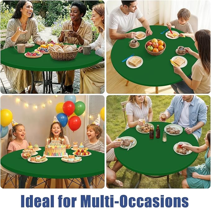 Round Spandex Tablecloth, Elastic Fitted Waterproof Tablecloths for 36"-44" Tables, Stretch Washable Picnic Table Cover for Camping, Dining, Indoor and Outdoor, Emerald Green
