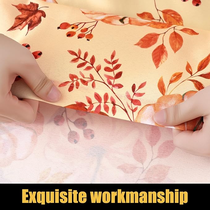 Smiry Rectangle Thanksgiving Table Cloth, Waterproof Elastic Fitted Tablecloths for 6 Foot Tables, Washable Polyester Table Cover for Autumn Harvest Parties (Pumpkin Leaf, 30"x72")