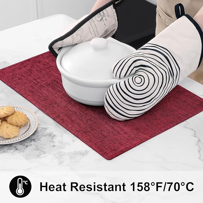 homing Cotton Linen Placemats Set of 6, Cloth Washable Farmhouse Dining Table Mats for Indoors & Outdoors, Easy to Clean, Red, 13 x 19 Inch