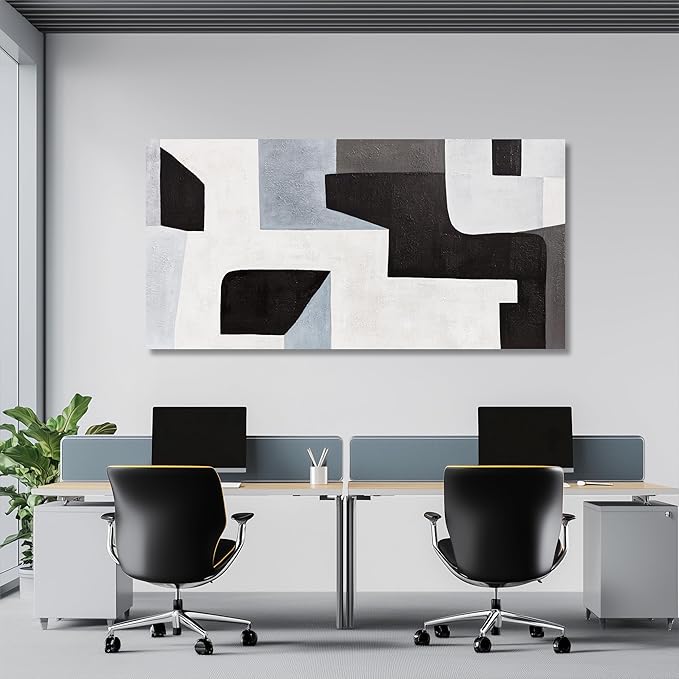 Abstract Wall Art Modern Minimalist Art Wall Decor Black Grey and Blue Irregular Shape Home Decor Canvas Art Wall Decor Abstract Wall Art Framed Artwork for Living Room Bedroom Office 24"x48"