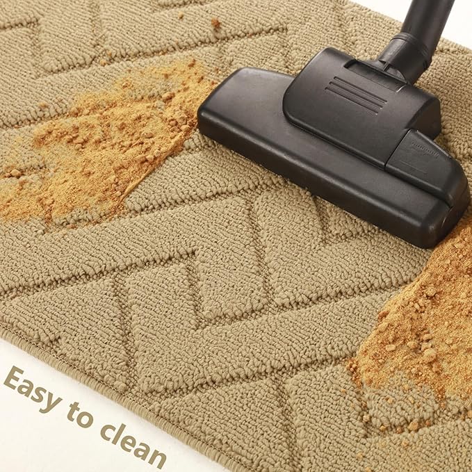 hicorfe Kitchen Rugs and Mats Sets,2 Pieces Super Absorbent Polypropylene Non-Slip Rug,Soft Comfort Floor Mat,Machine Wash for Kitchen,Hallway,Sink,Laundry(20" x 32"+20" x 59",Brown)
