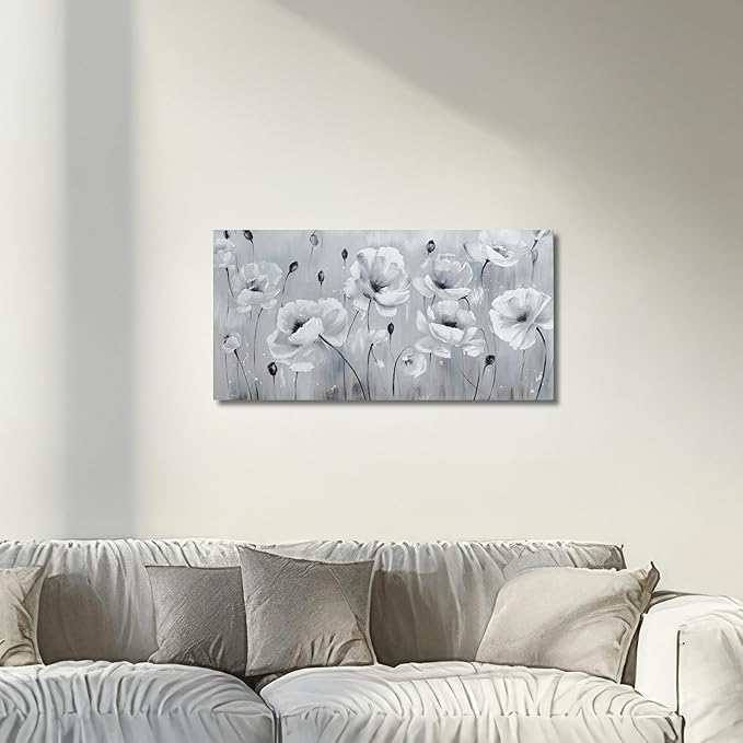 Belmrxne Flower Wall Decor Grey Wall Art Modern Canvas Painting Funny Artwork for Living Room Bedroom Dining Room Bathroom Kitchen Office 12x24 Inches