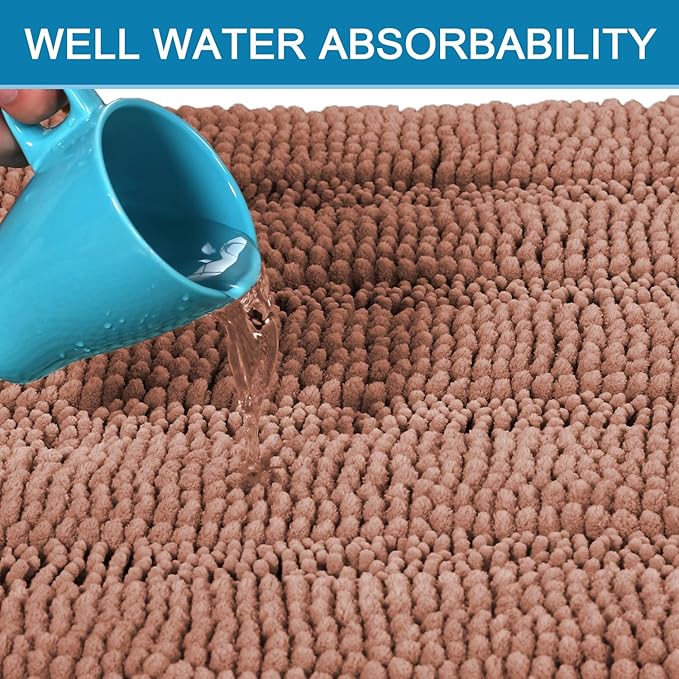 H.VERSAILTEX Bathroom Rugs Bath Rug Set 2 Piece Bathroom Contour Rug Toilet Mat Non Slip Contour Bath Rug Ultra Thick Water Absorbent Striped Bath Mats Washable(36" x 24" Plus 20" x 24" U, Muted Clay)