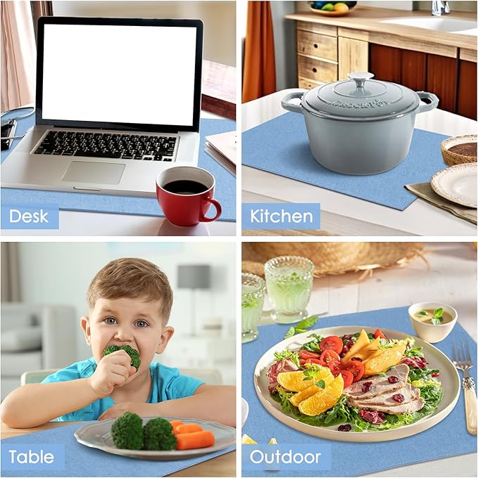 MANSPHIL Light Blue Placemats Set of 6 Double Layer Thick Fabric Table Mats Faux Linen Place Mats Heat Resistant Washable Wrinkle Free Dining Kitchen Table Decor, 13x19 Inch Oeko Tex Placemat