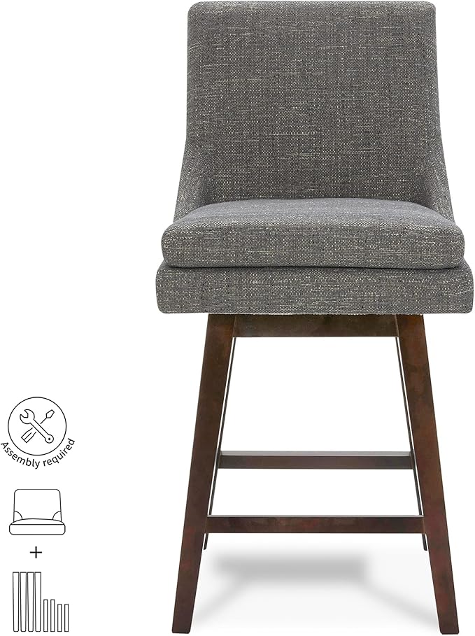 CHITA Counter Height Swivel Bar Stools with Back Set of 2, FSC Certified Upholstered Fabric Bar Stool, 26.8" H Seat Height, Fabric in Fog