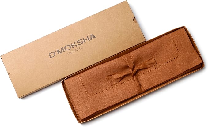D'Moksha Homes Rust Linen Placemats Set of 6 - Classic Hemstitch Placemats 14 x 19 Inch - 100% Pure Linen Table Mats for Spring, Easter - Handcrafted and Machine Washable