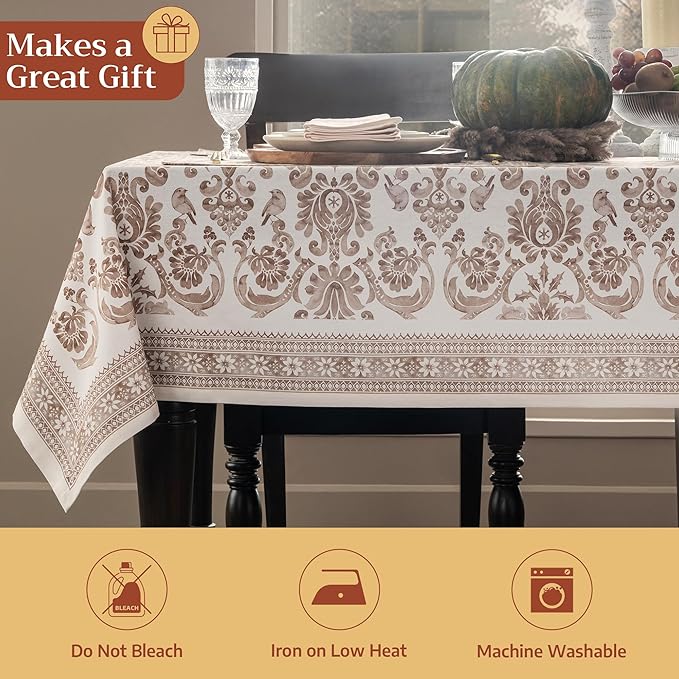 Maison d' Hermine Table Cloth Rectangle Table 100% Cotton 60 x 120 Inches Fall Tablecloth Reusable Everyday Use for Thanksgiving Christmas Decorations Dining Farmhouse Party (Allure)
