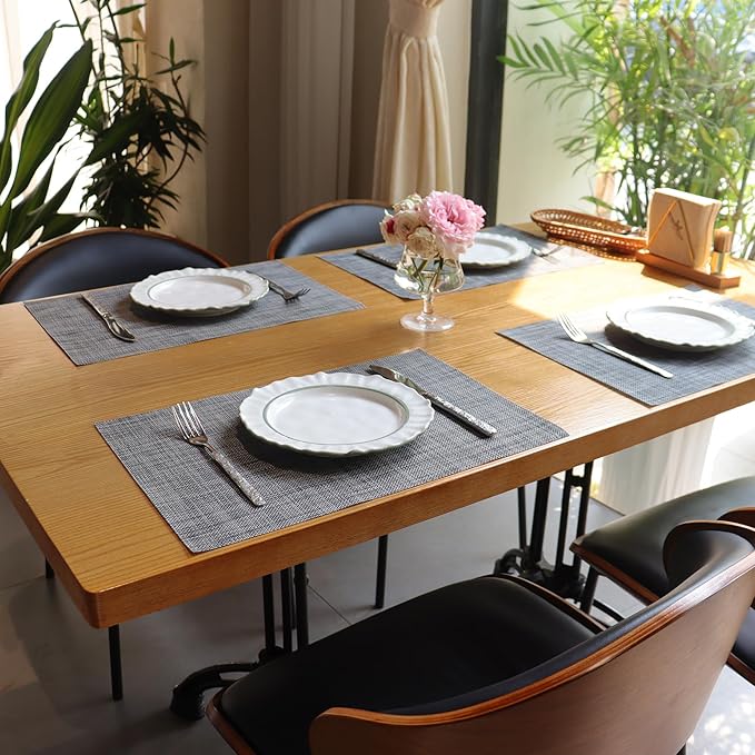 Placemats Set of 4,Heat Resistant Non-Slip Table Mats,Place mats for Dining Table,Washable Durable PVC Vinyl Woven Placemat（Dark Gray）