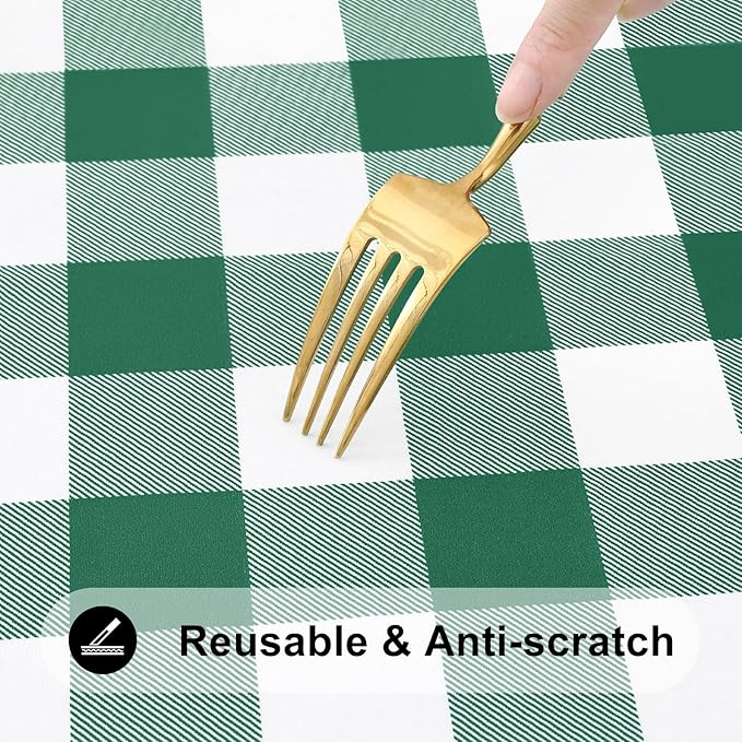 Smiry Rectangle Picnic Table Cloth, Elastic Waterproof Fitted Vinyl Tablecloths, Flannel Backed Buffalo Plaid Table Covers for Dining, Camping, Outdoor (Emerald Green and White, 30" x 60")