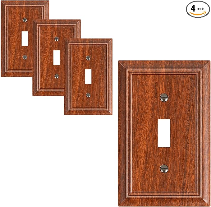 4-Pack Single Toggle Light Switch Cover Plate, Durable Natural Bamboo Fiber Decorative Switch Plate Covers, Wood Grain 1 Gang Wall Plate, Corrosion Resistant