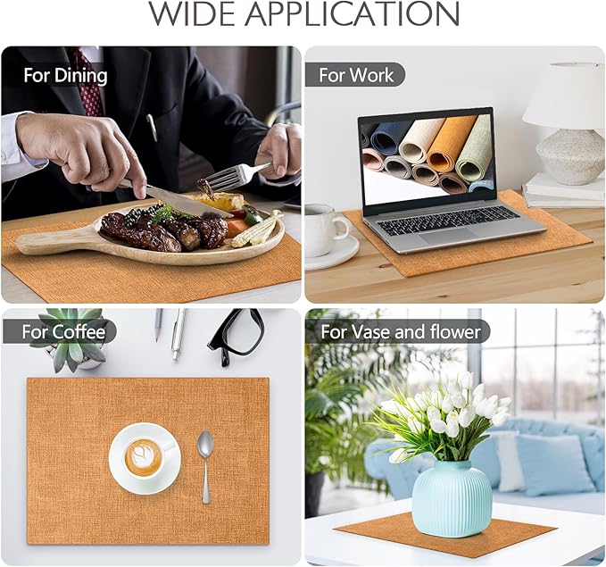 Faux Leather Placemats Set of 8 Washable PU Table mats for Kitchen Table - Heat Resistant, Waterproof, Easy Clean, Anti Slip 11.8" x 17" (Yellow-8 Pack)