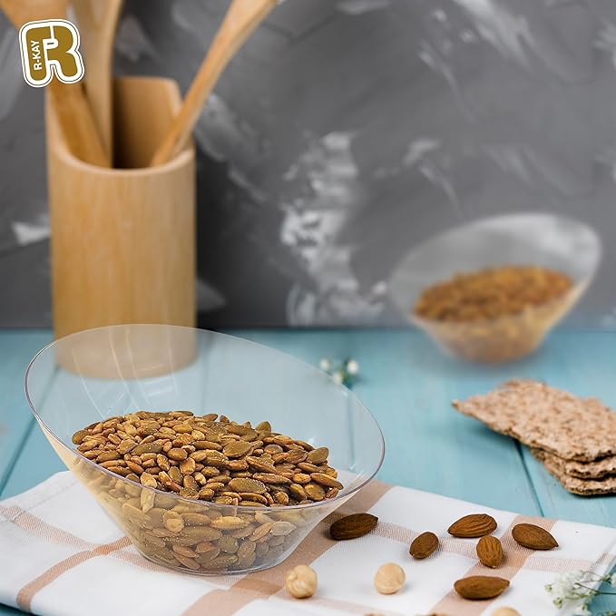 R-kay 6 Pack Angled Candy Bowls - Clear Plastic bowls 20 Oz - Premium Plastic Serving Bowls Disposable Heavy Duty For Weddings Catering, parties, And All Occasions (Clear, Medium)