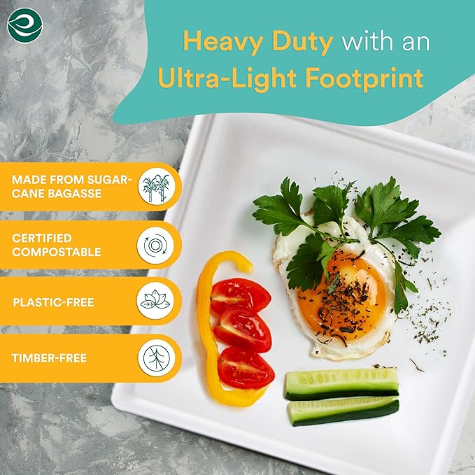 ECO SOUL Compostable Paper Plates 8 Inch (100 Count) Heavy Duty Disposable Plates For dinner & Parties| Eco-Friendly Sugarcane Bagasse Plates.